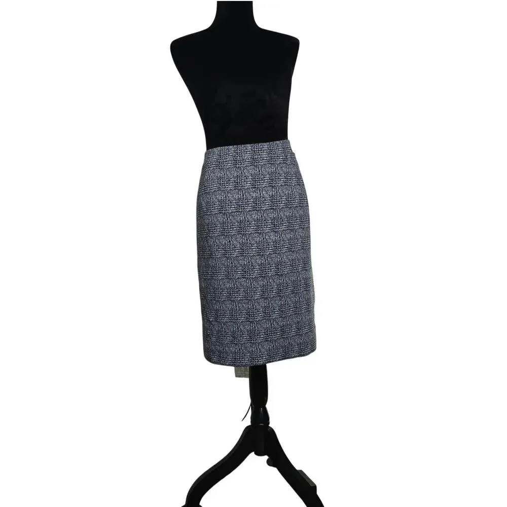 41Hawthorn Womens L Navy White Plaid Pencil Skirt Stretch Lined Career Work